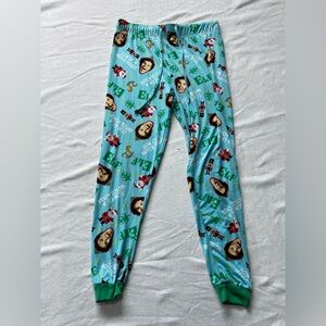 Buddy the ELF Light Blue Holiday Pajama Pants w All Over Print and Green Cuffs
